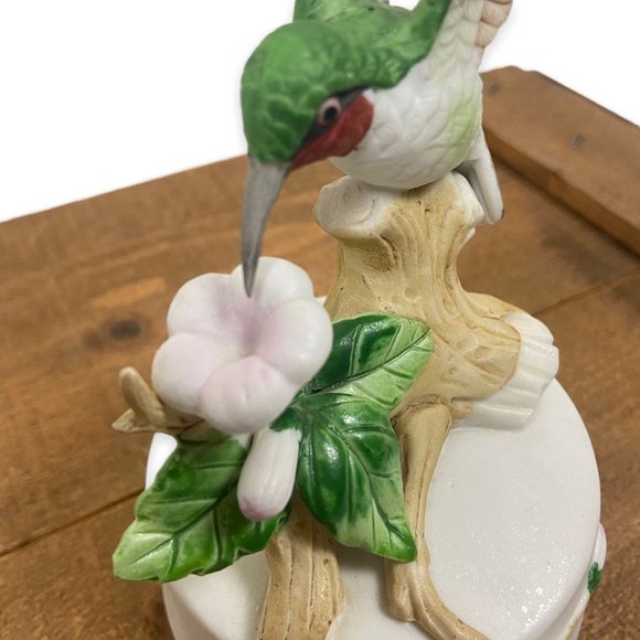 Vintage Arnart 1984 Hummingbird & Flowers Rotating Music Box Ceramic - Picture 10 of 14